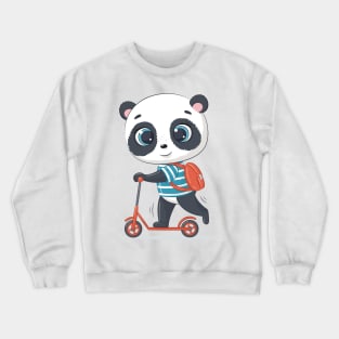 PANDA BEAR WITH A SCHOOL BAG ON A SCOOTER Crewneck Sweatshirt